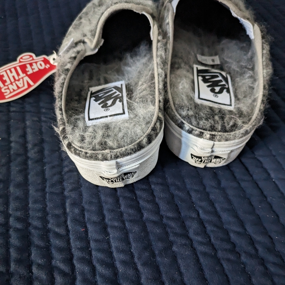 Vans Classic Women 7.5 slip on Mule Soft Plaid Gray Hairy 112024 - Picture 7 of 7